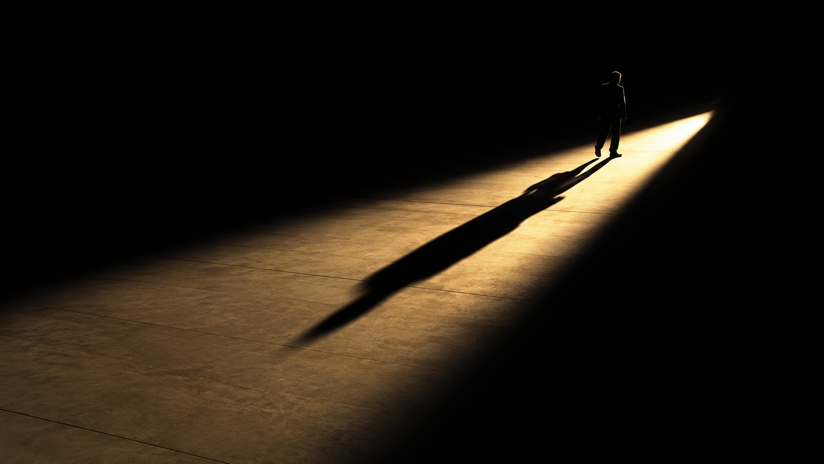 Fundador caminhando em direção a um feixe de luz
